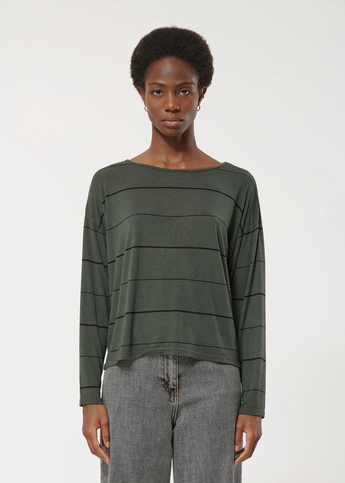 Humility Khaki Stripe Long Sleeve T shirt