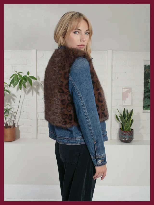 Nooki Edelweiss Faux Fur Gilet-Chocolate Leo