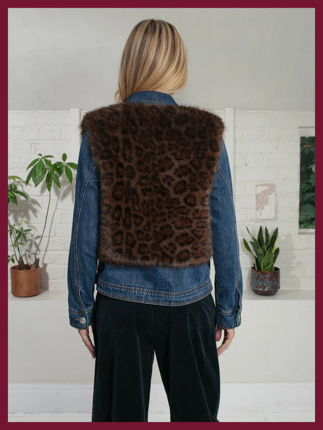 Nooki Edelweiss Faux Fur Gilet-Chocolate Leo