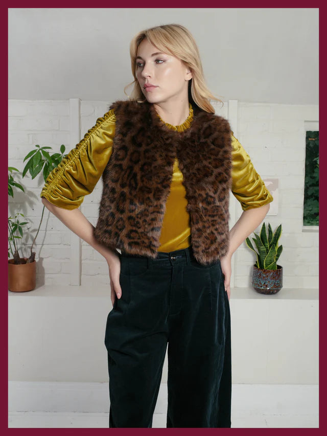 Nooki Edelweiss Faux Fur Gilet-Chocolate Leo