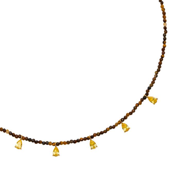Talis Chains Beaded Necklace with CZ Drops-Tigers Eye