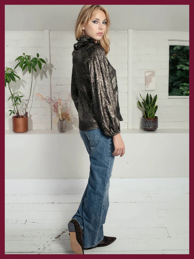 Nooki Lydia Lame Blouse-Leopard