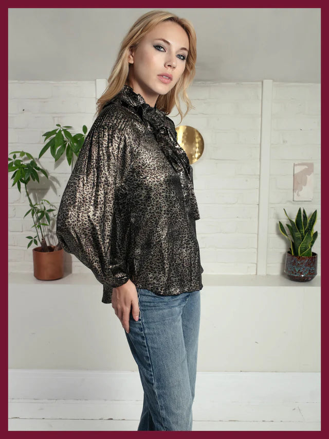 Nooki Lydia Lame Blouse-Leopard