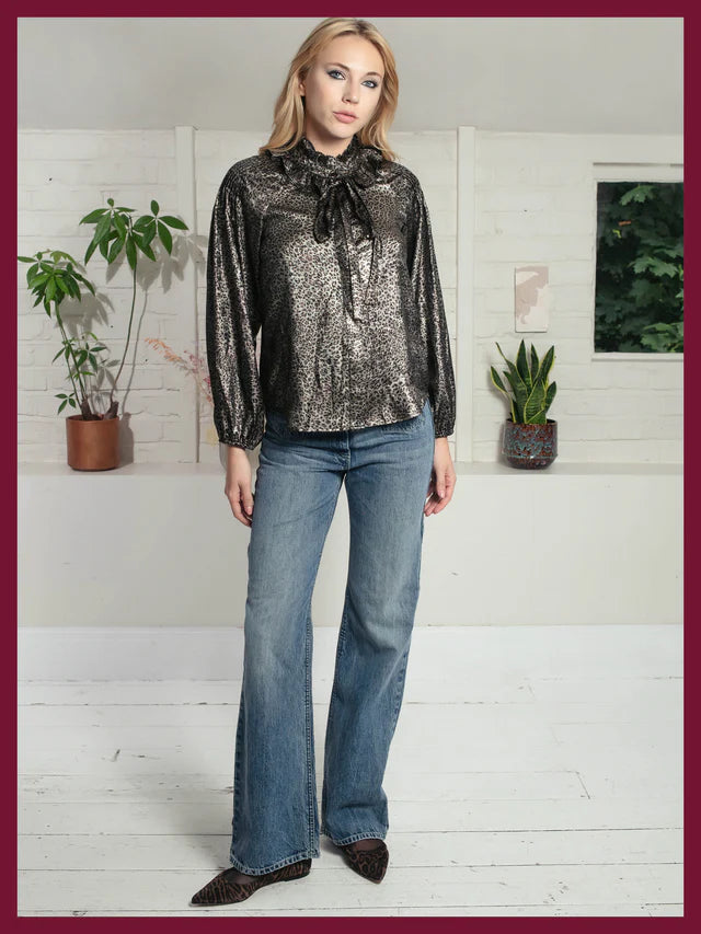 Nooki Lydia Lame Blouse-Leopard