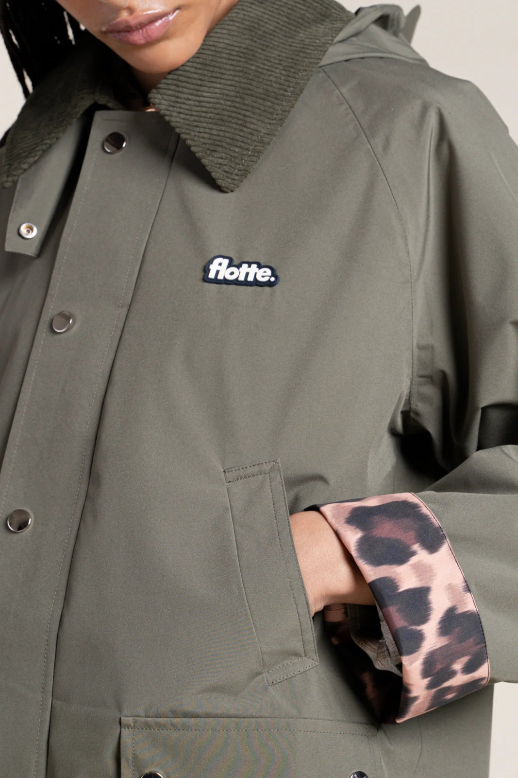 Flotte Archives Waterproof Jacket- Khaki/Leopard