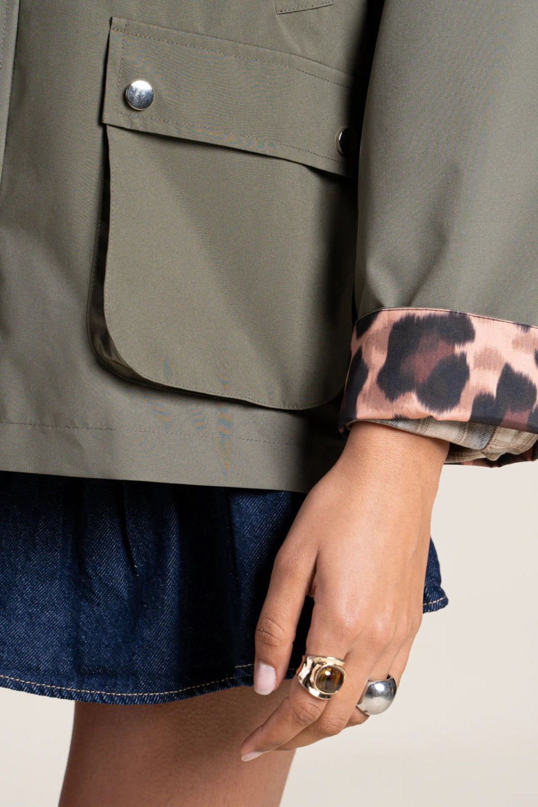 Flotte Archives Waterproof Jacket- Khaki/Leopard