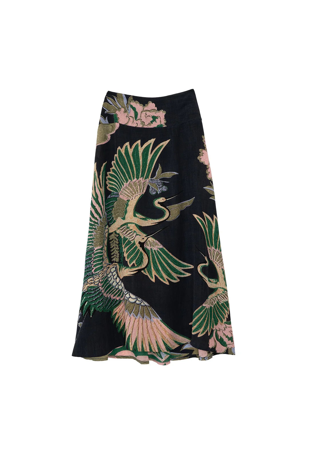 One Hundred Stars Crane Emerald A-line Maxi Skirt