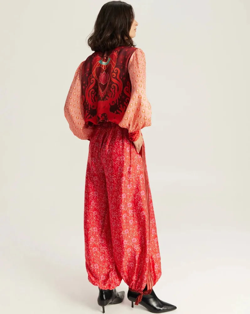 Me369 Sola Printed Puff Sleeve Blouse-Red Aura