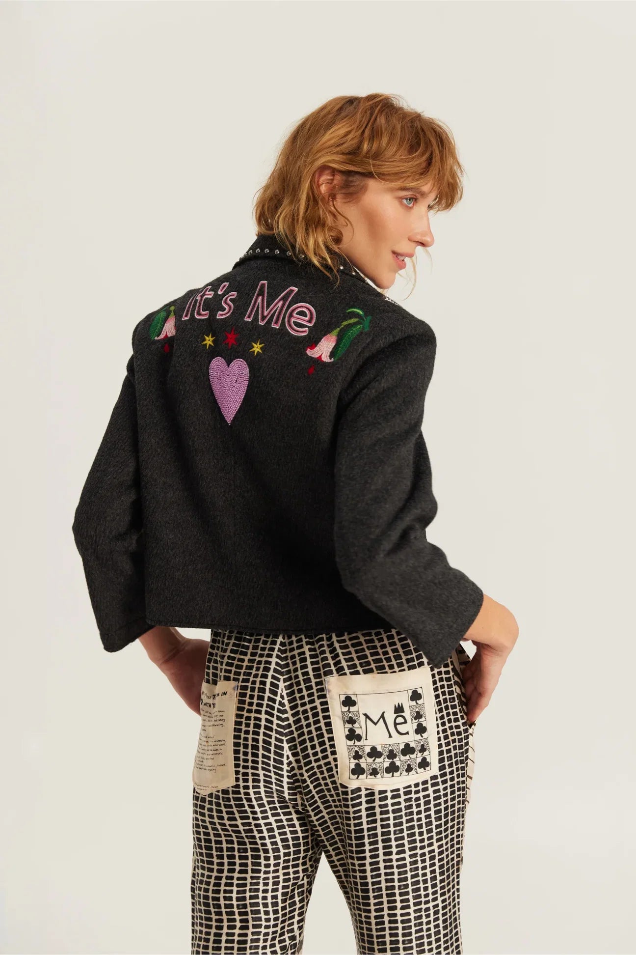 Me369 Heven Short Jacket with Embroidery-Dark Grey