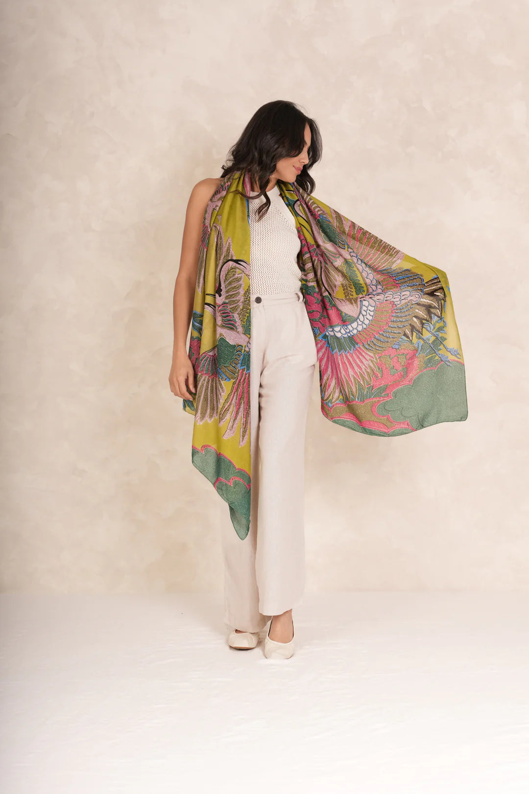 One Hundred Stars Scarf Crane Olive