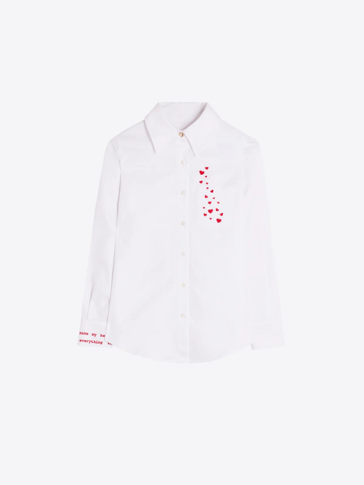 Vilagallo White Herringbone Shirt with Heart Embroidery