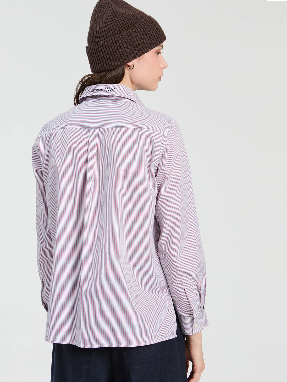 Vilagallo Pink & White Stripe Shirt with Ski Embroidery