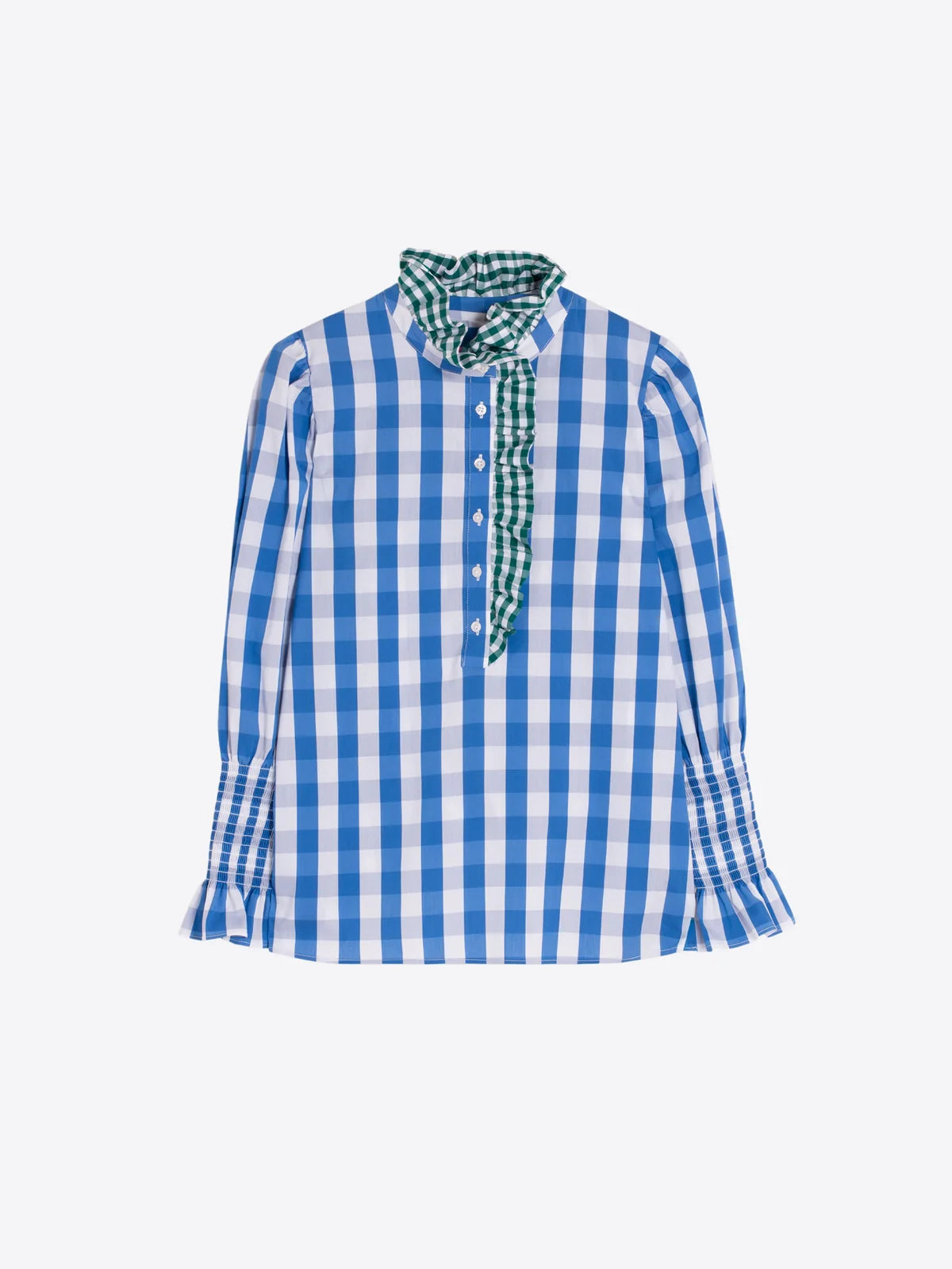 Vilagallo Cornflower Blue Gingham Shirt with Ruffle