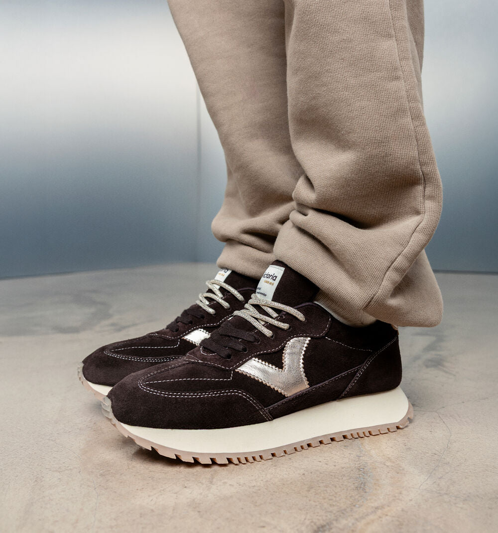 Victoria Viento Suede & Metallic Trainers-Brown