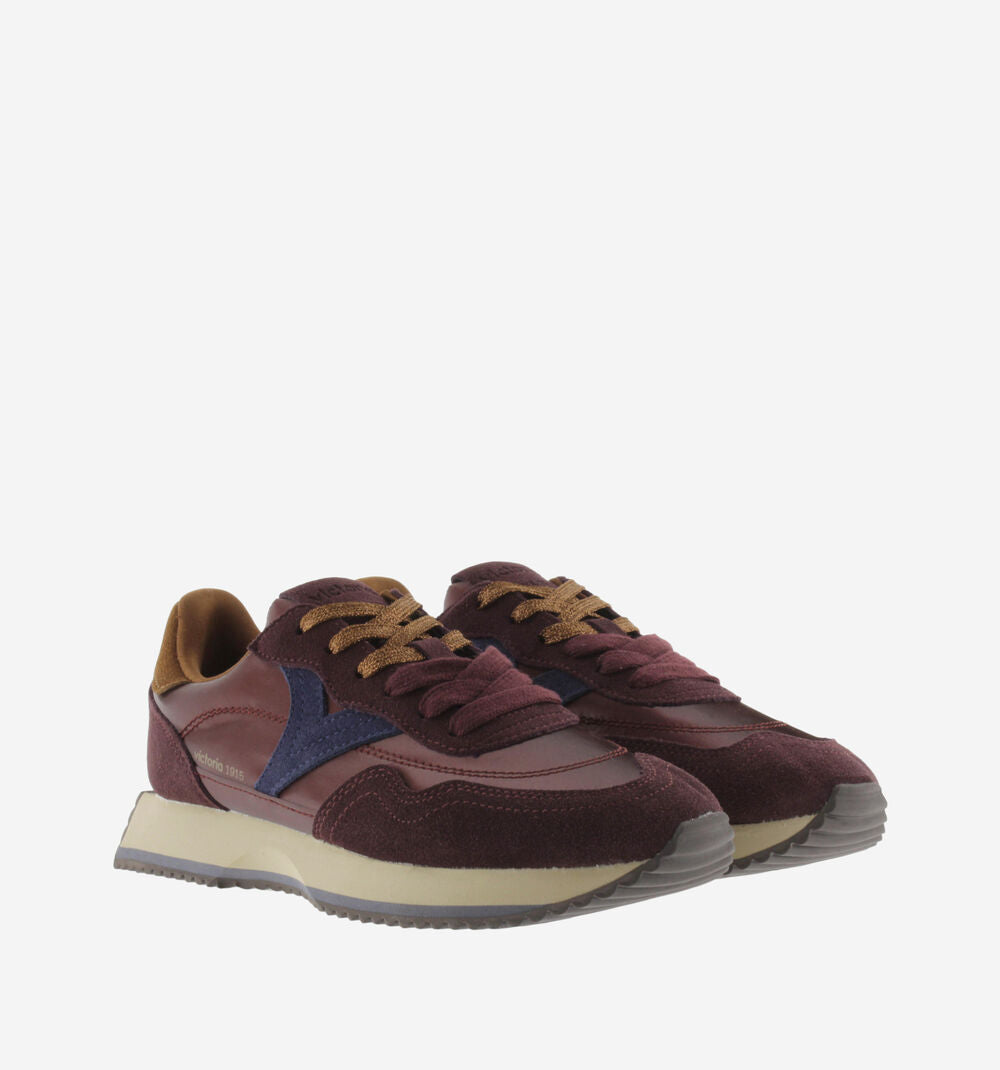 Victoria Cosmos Metallic Nylon & Suede Trainers-Burgundy