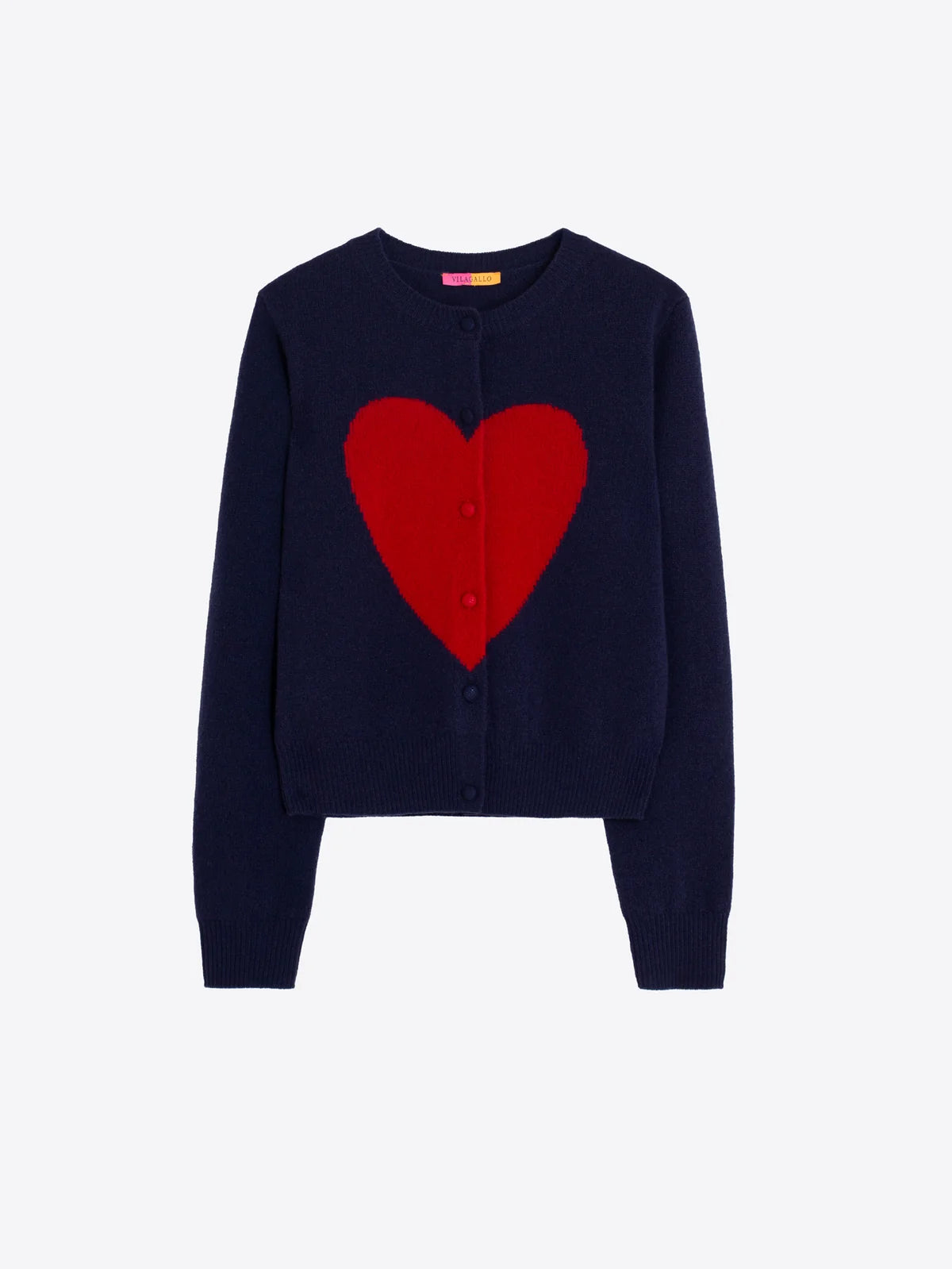 Vilagallo Navy Red Heart Intarsia Cardigan