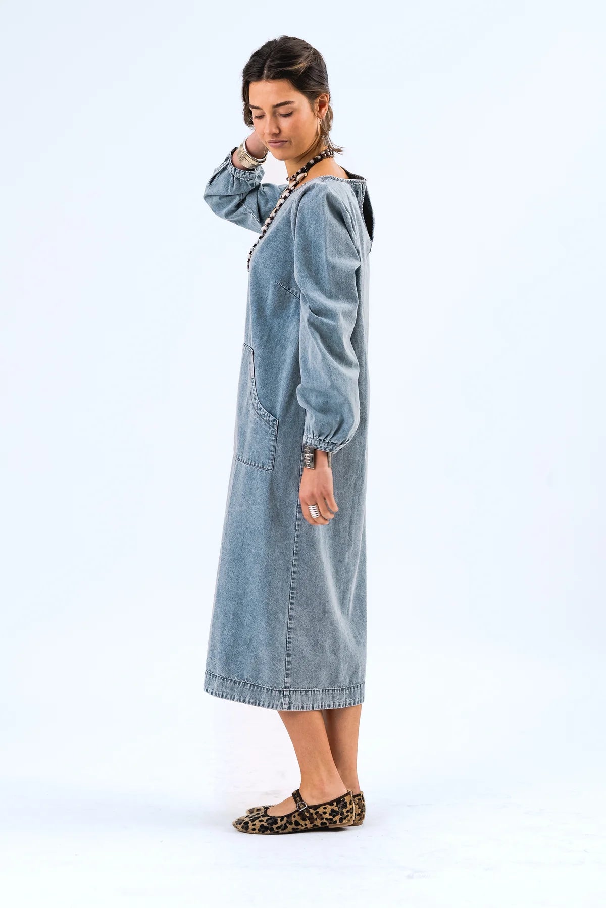 Lollys Laundry Lucas Midi Dress-Washed Denim