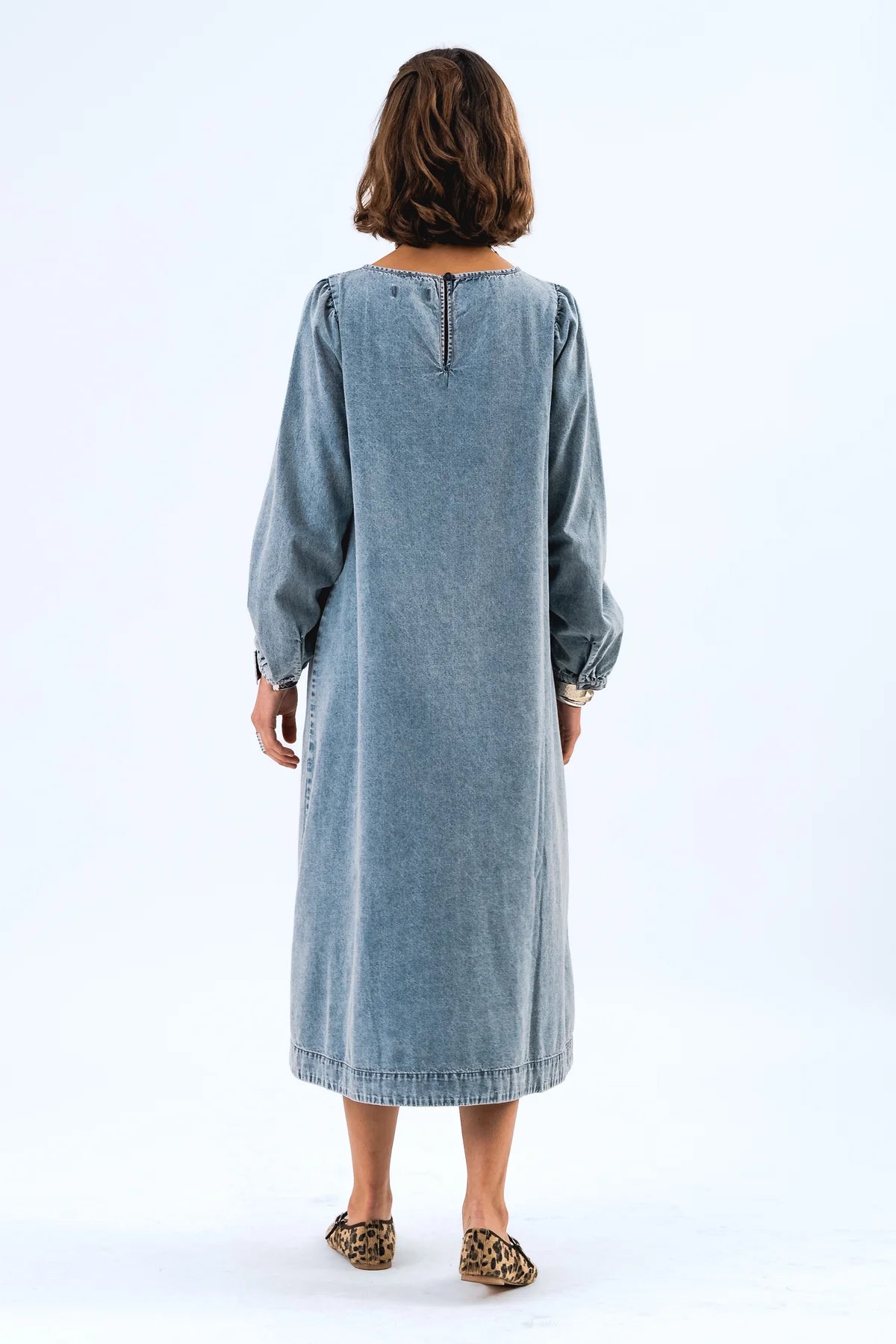 Lollys Laundry Lucas Midi Dress-Washed Denim