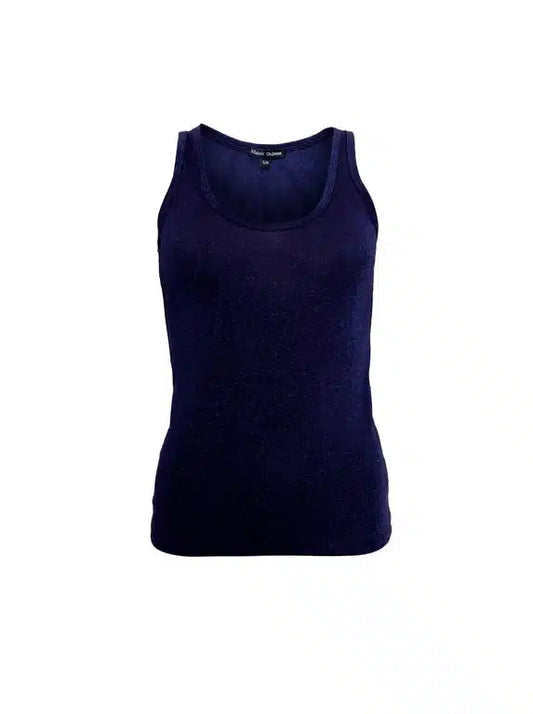 Black Colour Faye Lurex Vest Top-Navy
