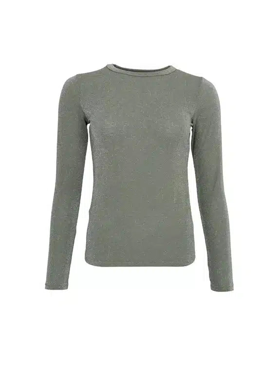 Black Colour Faye Long Sleeve Lurex Top-Olive