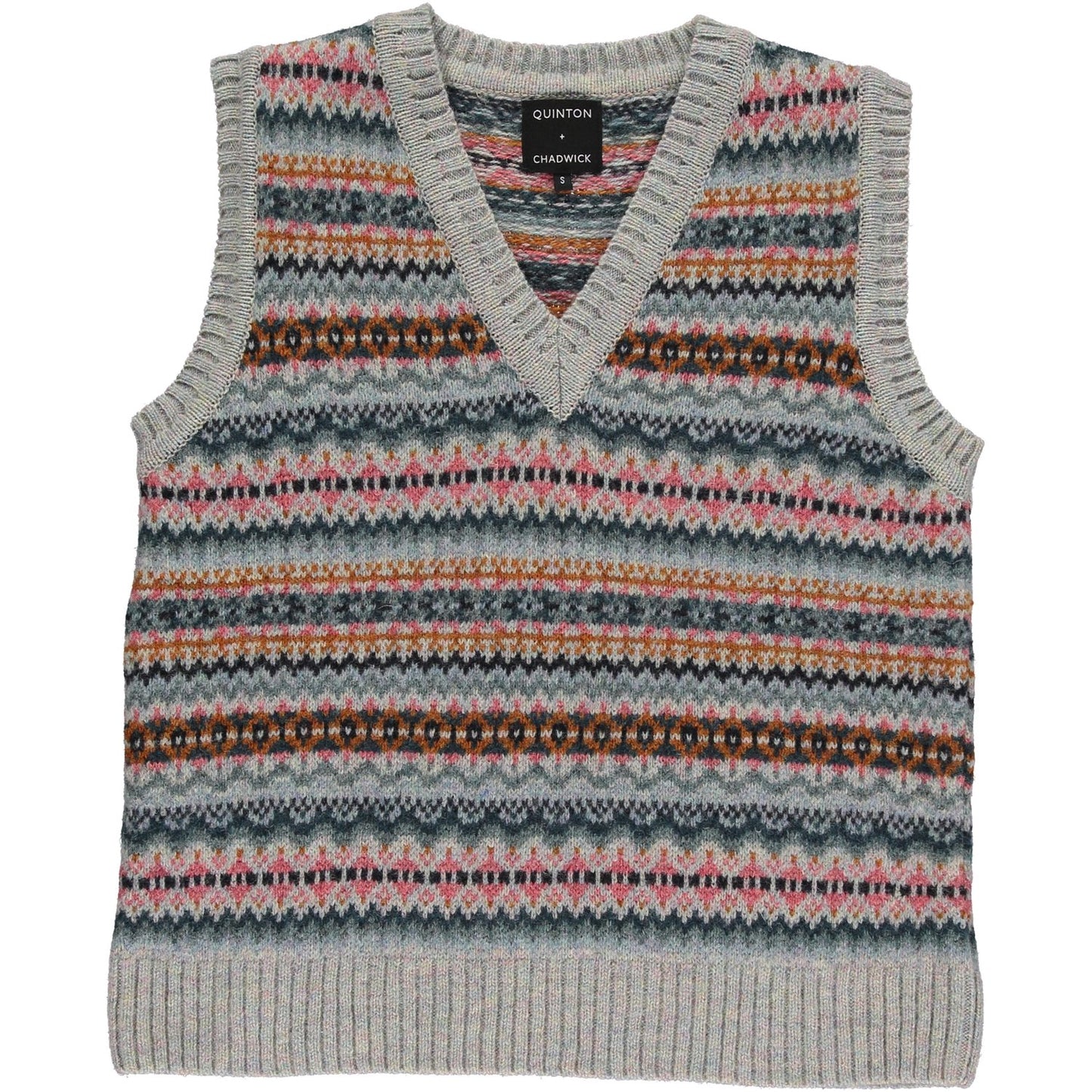 Quinton + Chadwick Fairisle Tank in Pearl with Copper & Aqua detailing