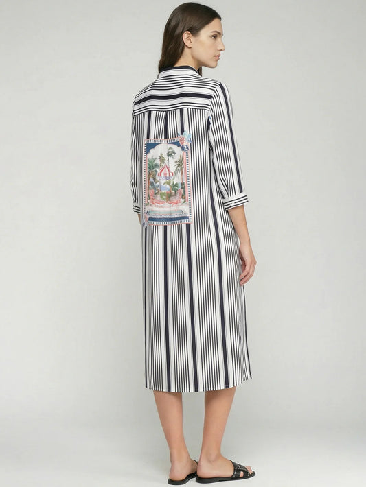 Vilagallo Navy Striped Shirt Dress