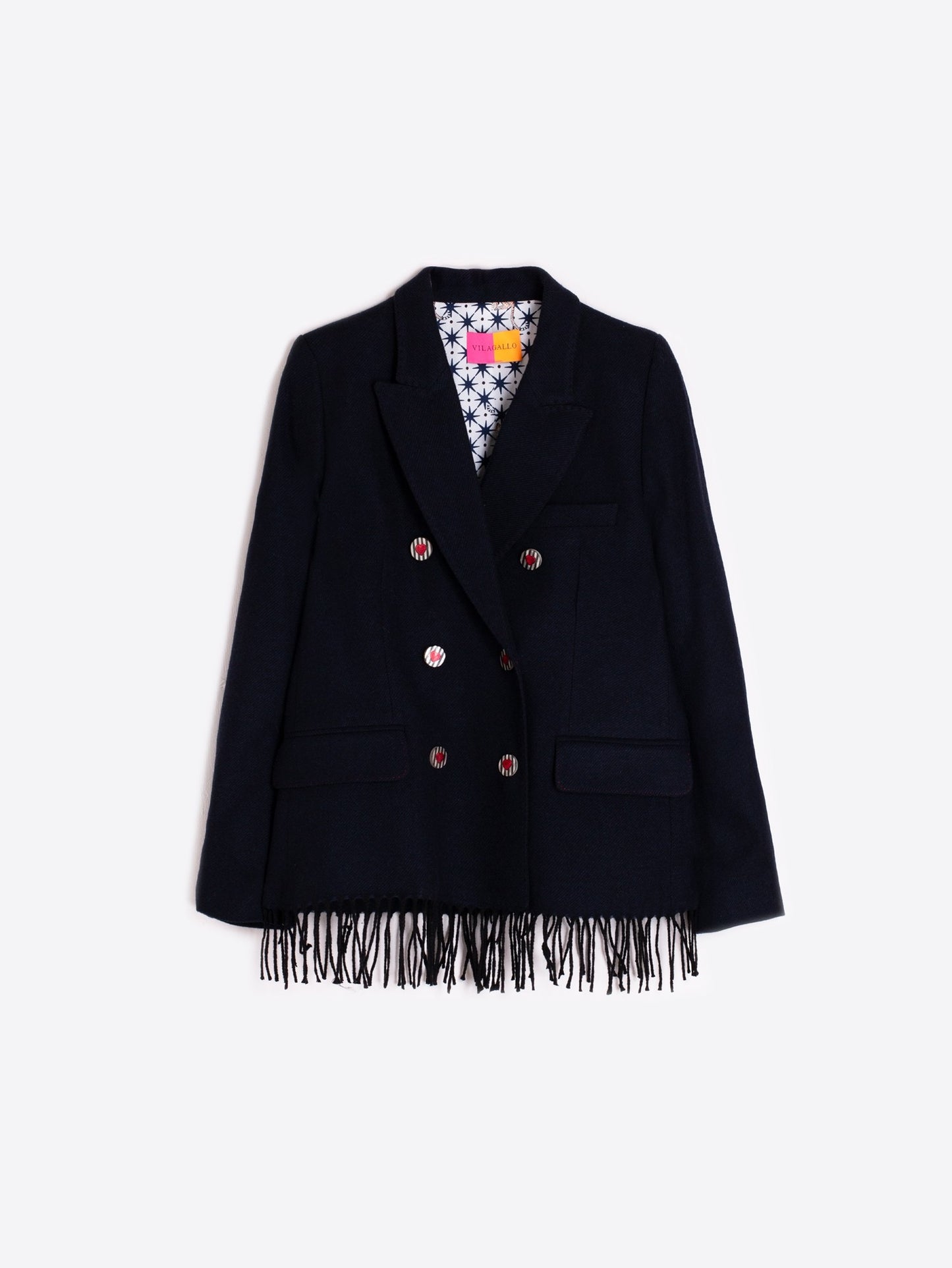 Vilagallo Navy wool Blend Fringed Jacket