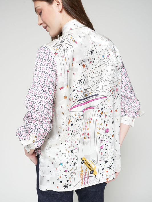 Vilagallo Isa geometric print satin shirt