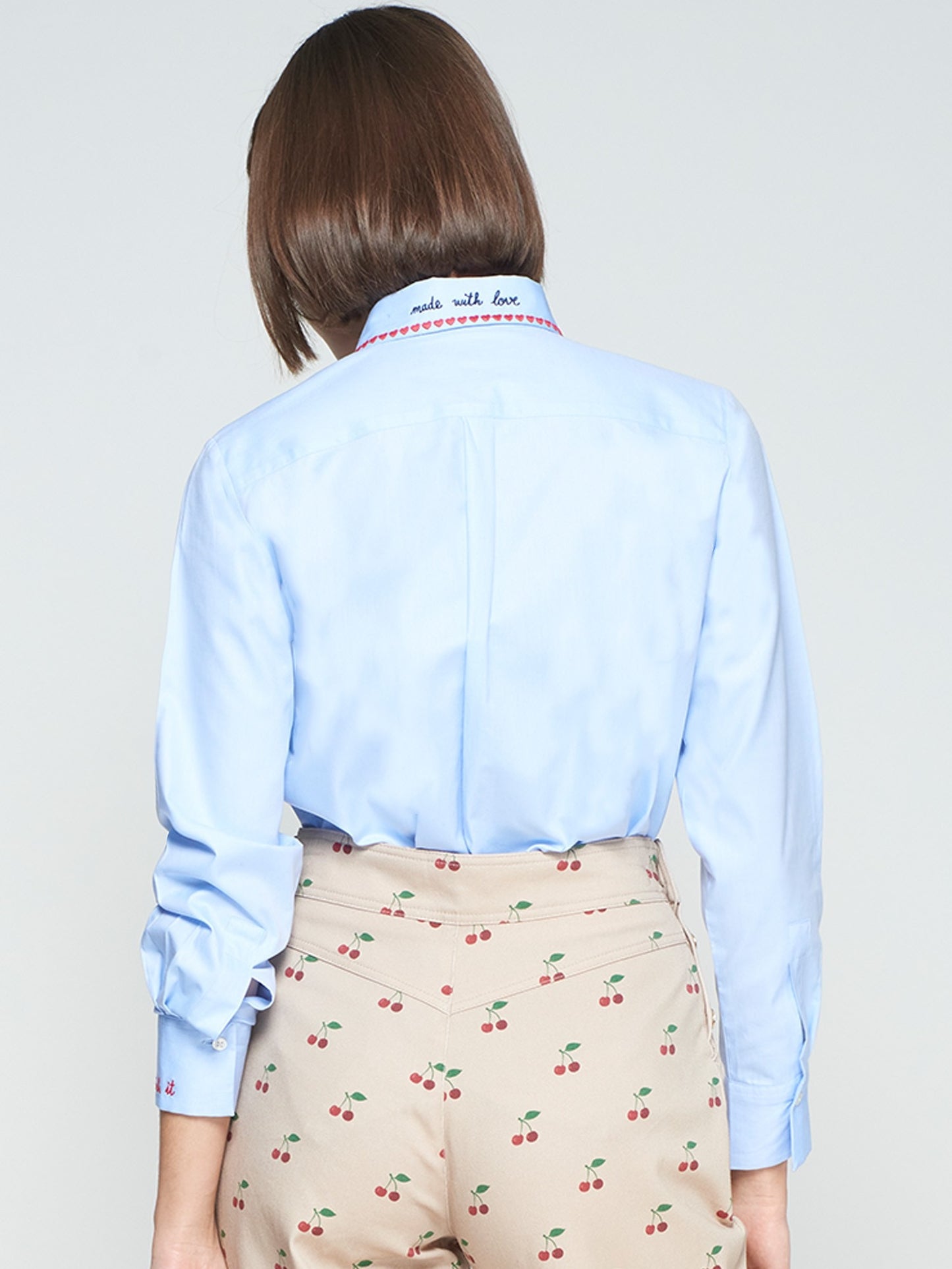 Vilagallo Blue Shirt with Heart Embroidery