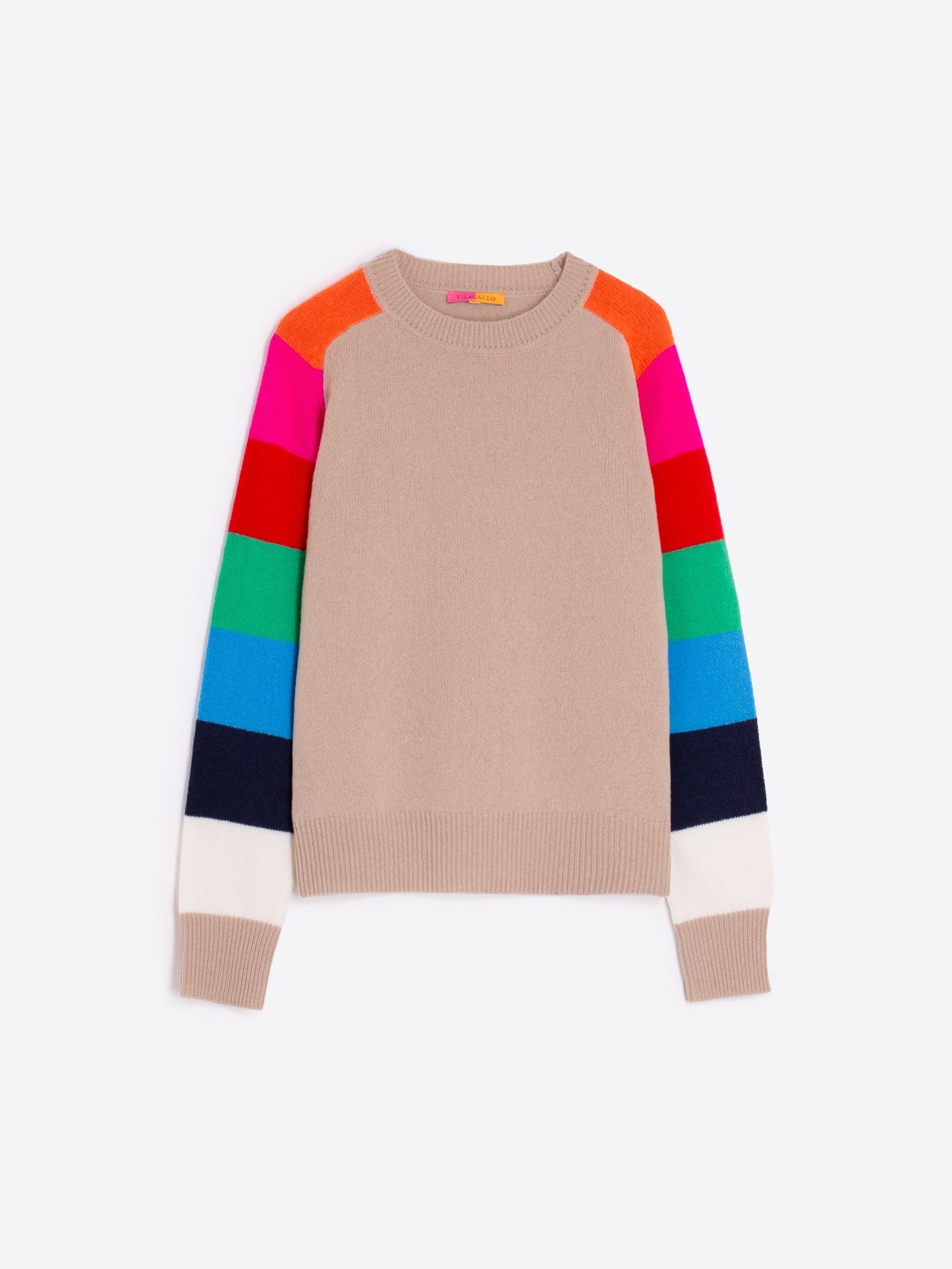 Vilagallo camel wool sweater with multicolour sleeves