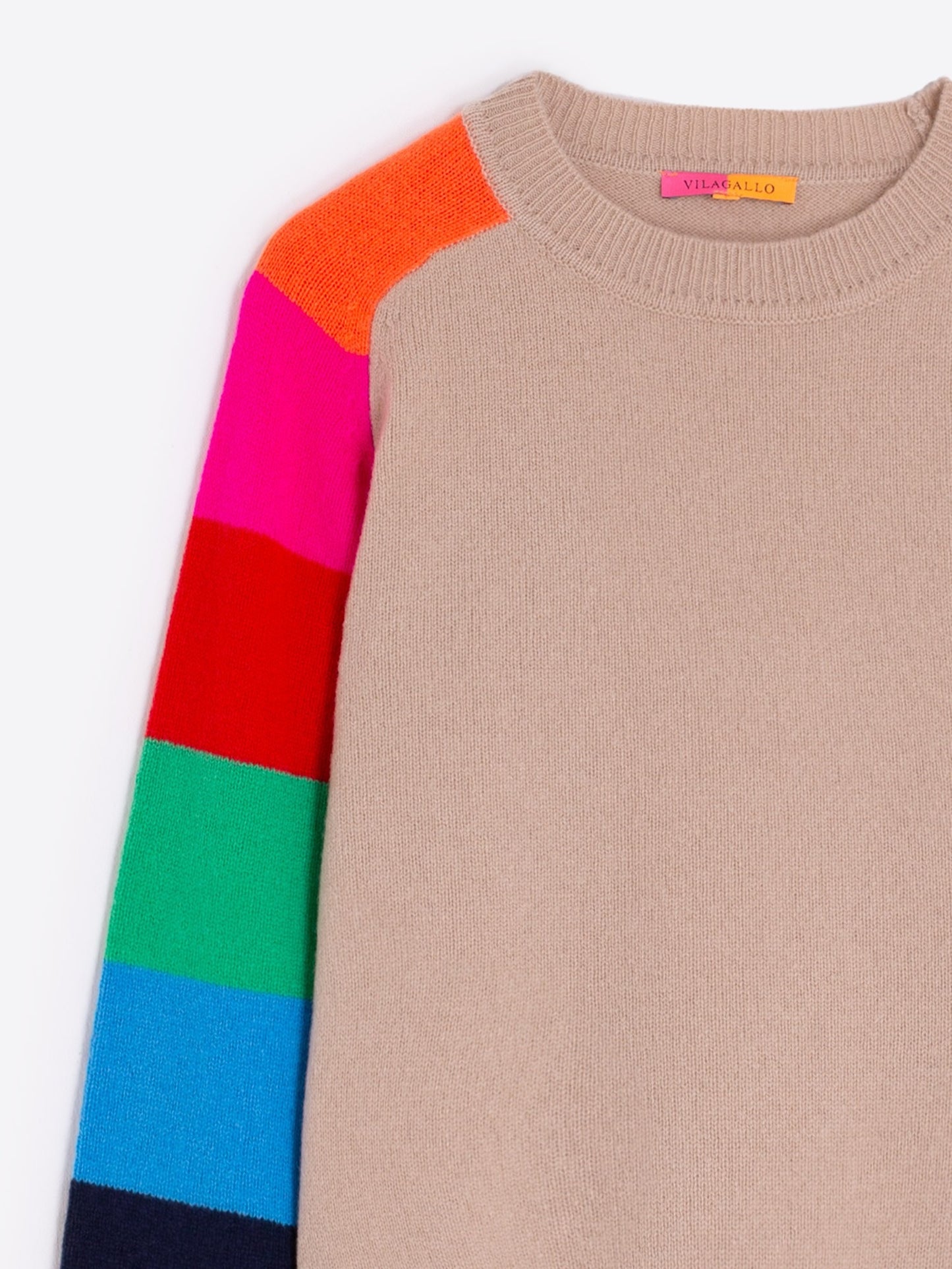 Vilagallo camel wool sweater with multicolour sleeves