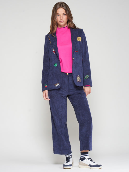 Vilagallo navy Corduroy Straight Trousers