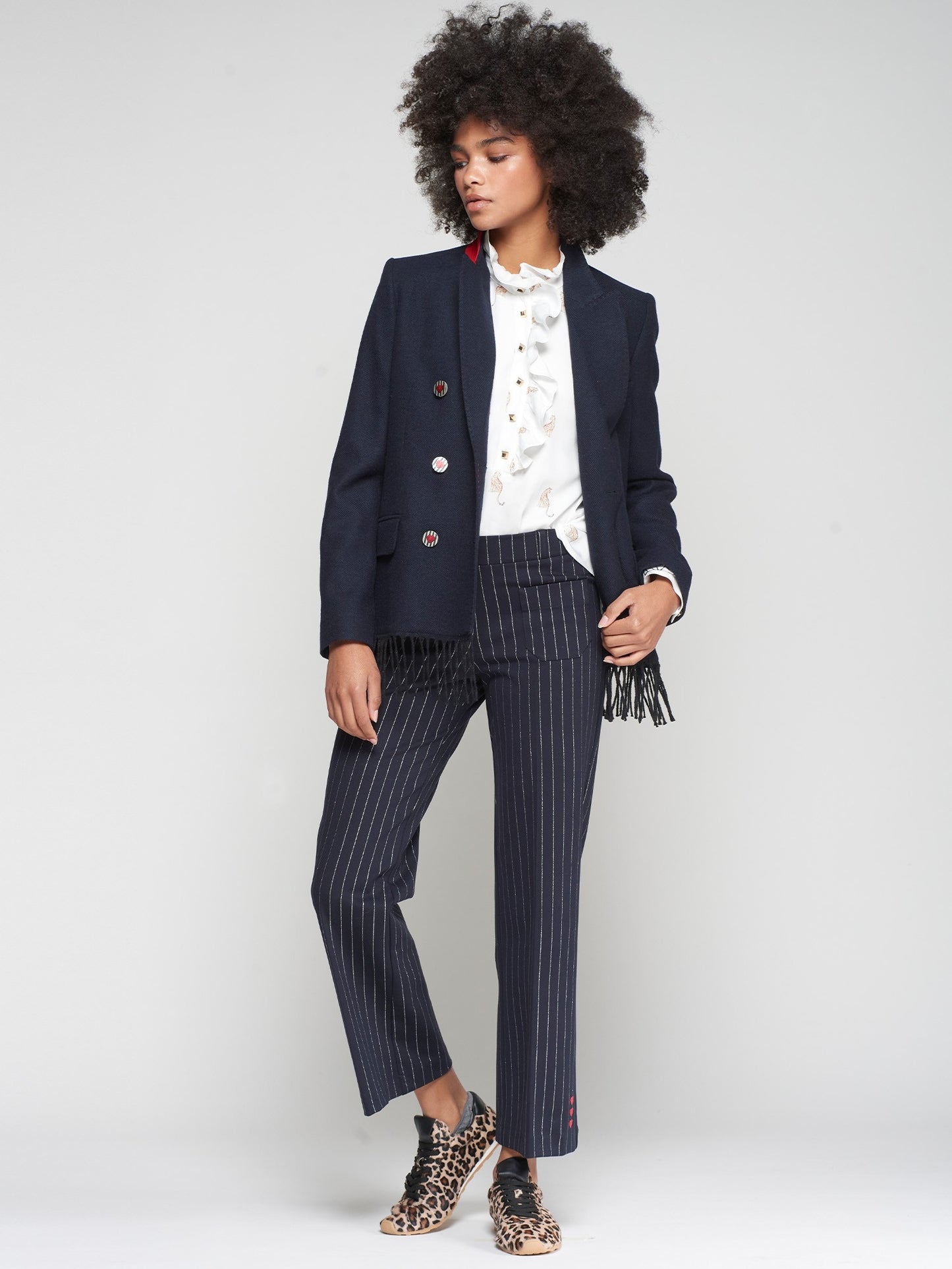 Vilagallo Navy wool Blend Fringed Jacket