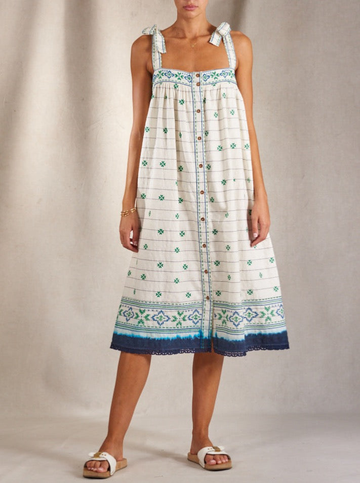 M.A.B.E. APPAREL Vita Embroidered Sundress Jade/ Petrol – Sacs of Ashbourne