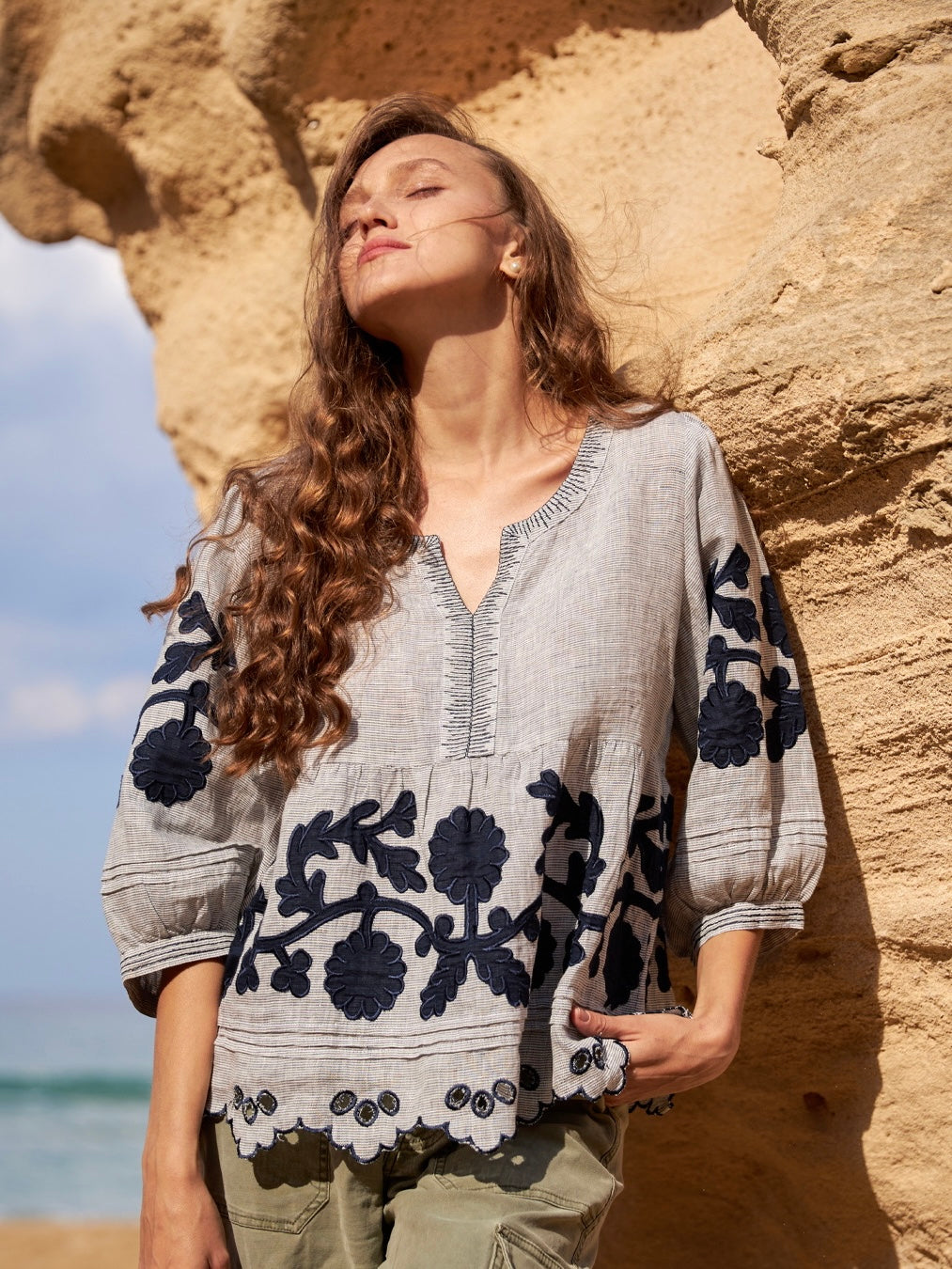 rose and rose Kitt Top -Navy/white