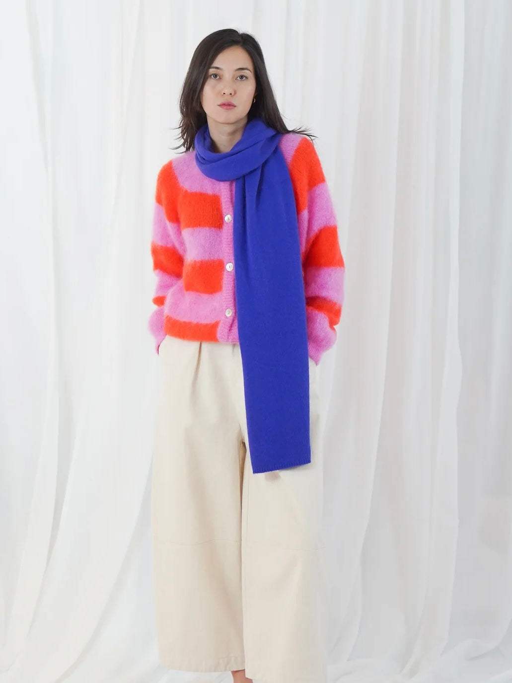 TWNS Timea Striped Cardigan-Bubblegum Fire