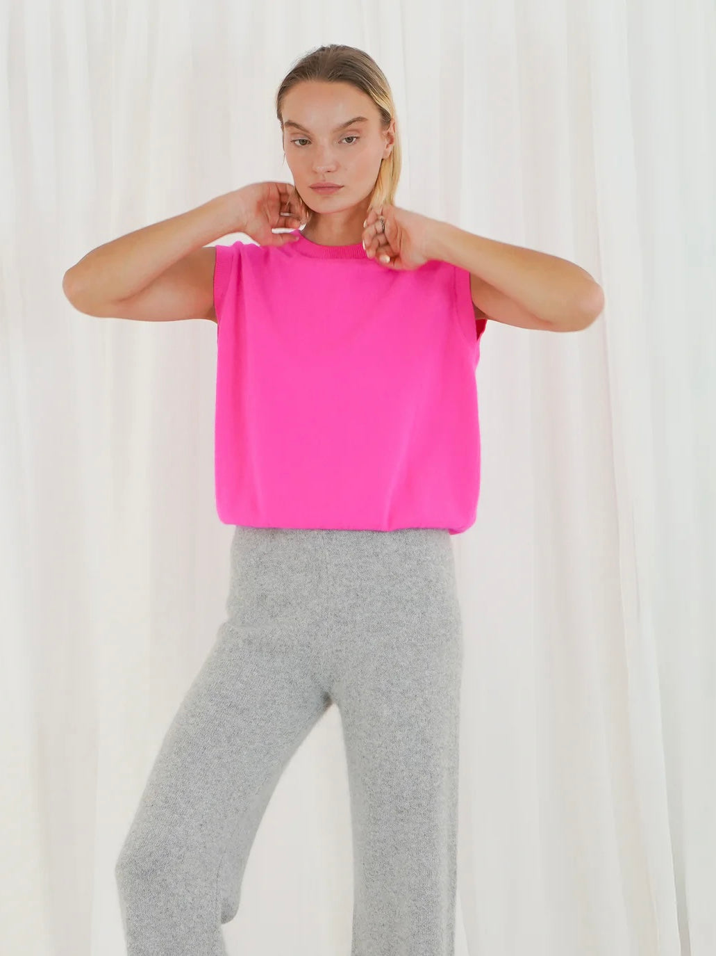 TWNS Durango Sleeveless Round Neck Jumper-Neon Pink