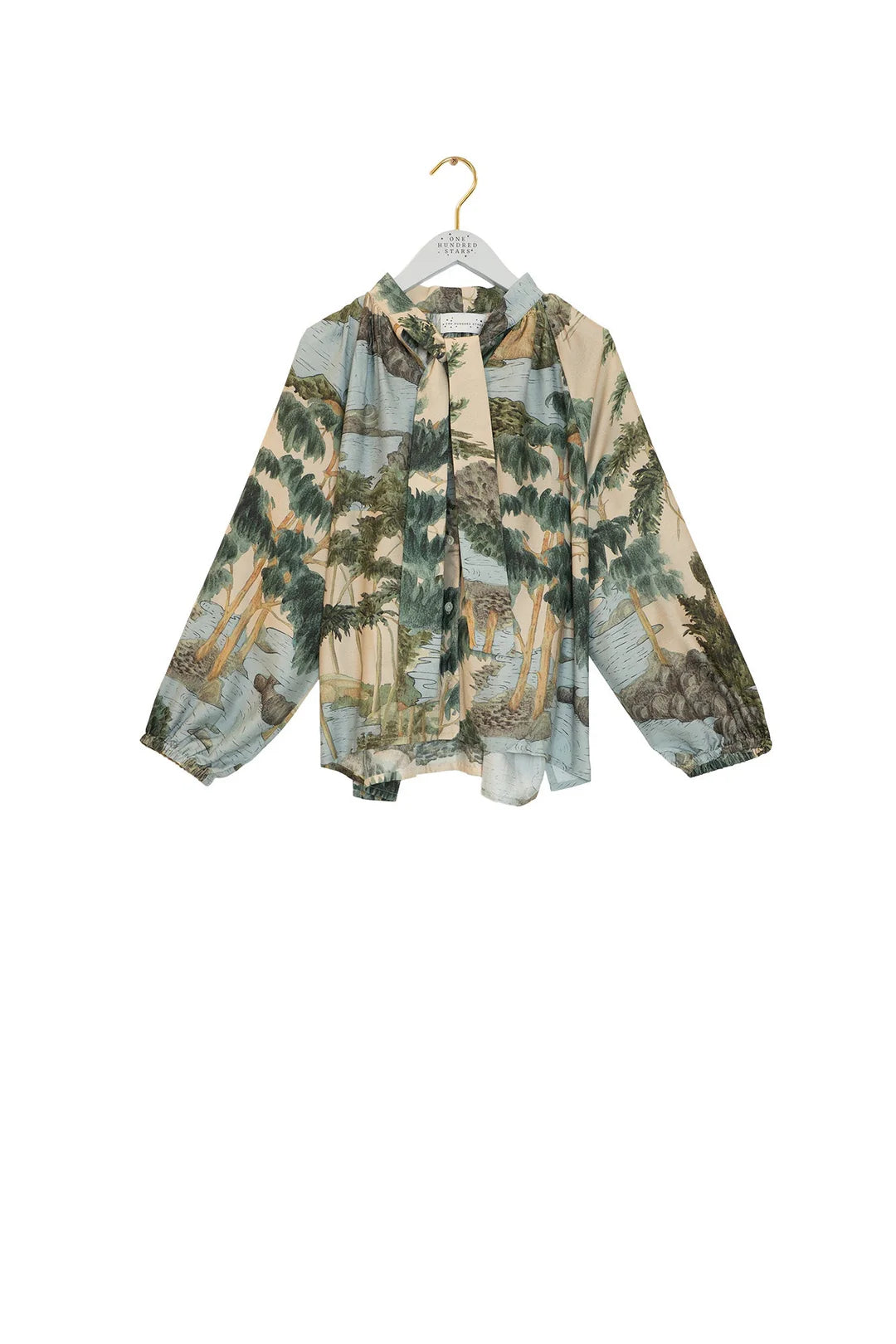 One Hundred Stars Rivers and Trees Pussy Bow Blouse