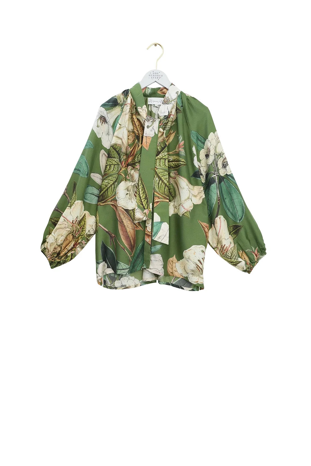 One Hundred Stars Rhodoleia Green Pussybow Blouse
