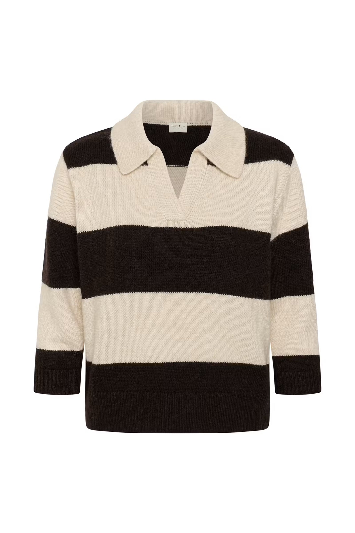 Part Two Charlott Stripe Jumper with Collar- Chocolate & Oatmeal