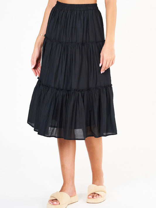 M.A.B.E Della Tired Midi Skirt Black