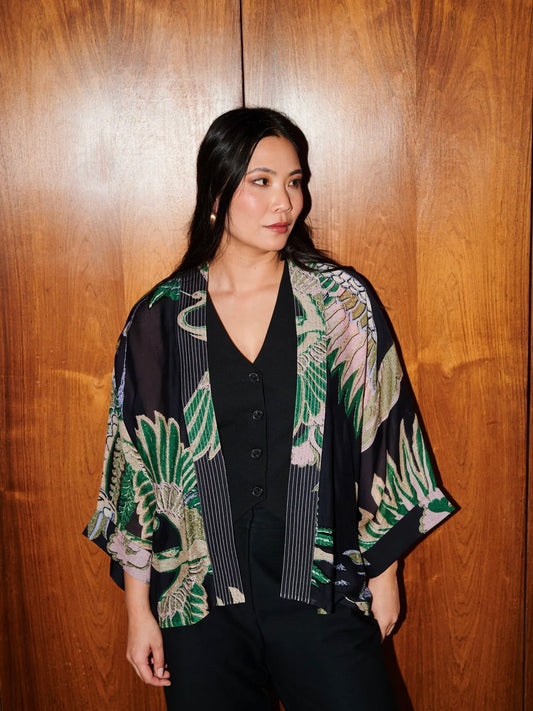 One Hundred Stars Crane Emerald Kimono