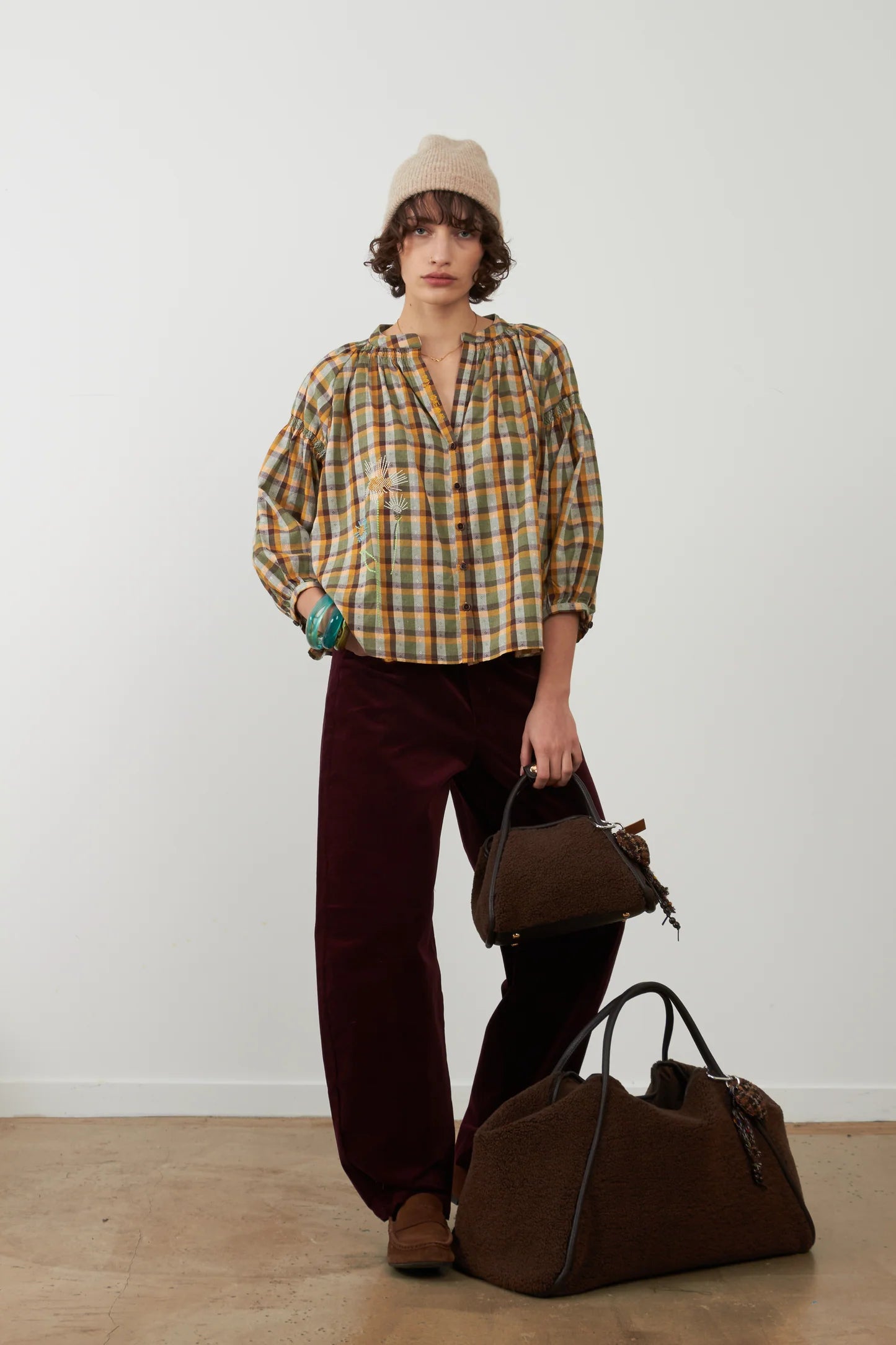 Orfeo Daniele Blouse Green Chocolate Check