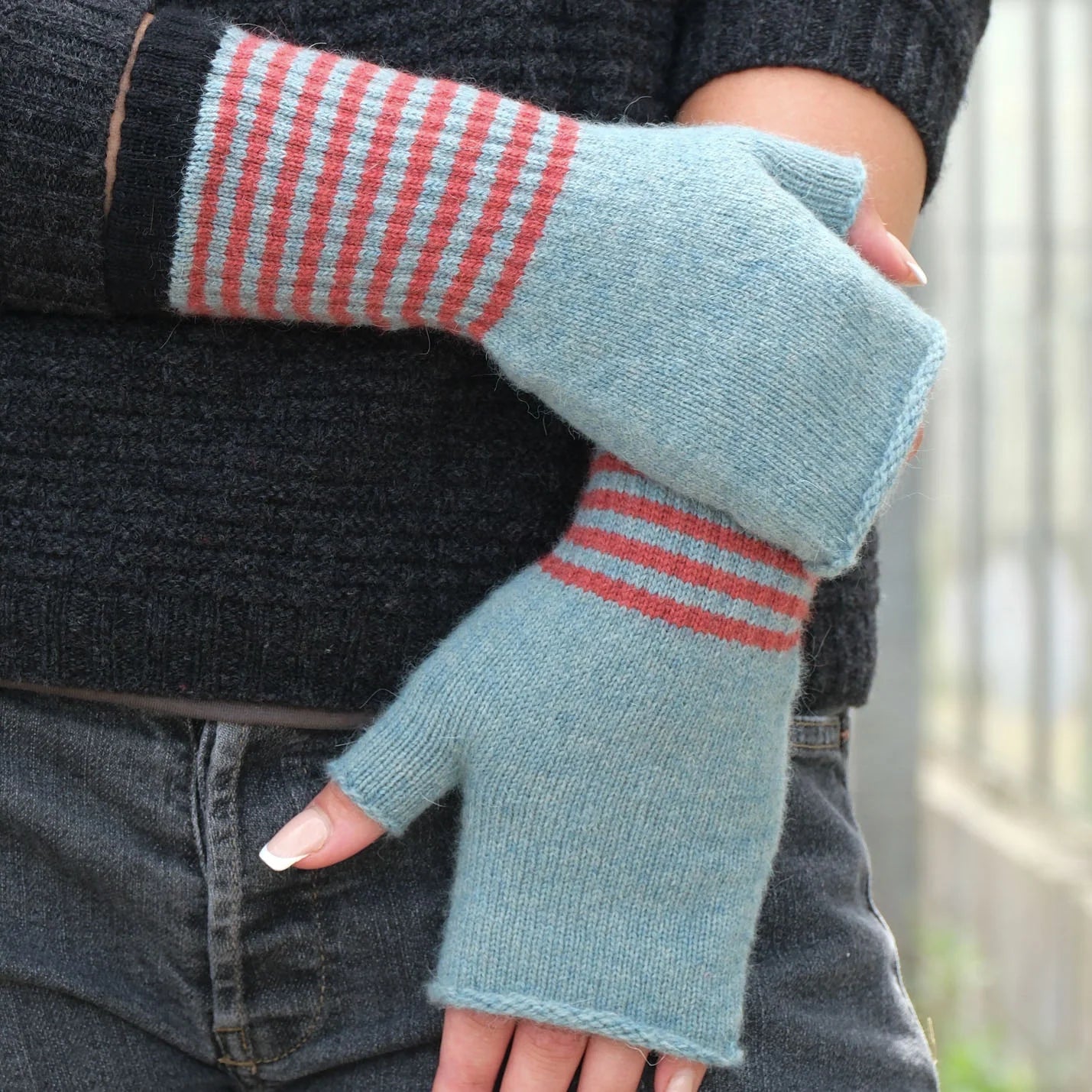 Quinton +Chadwick Angora Fingerless Mittens -Mint & Rust