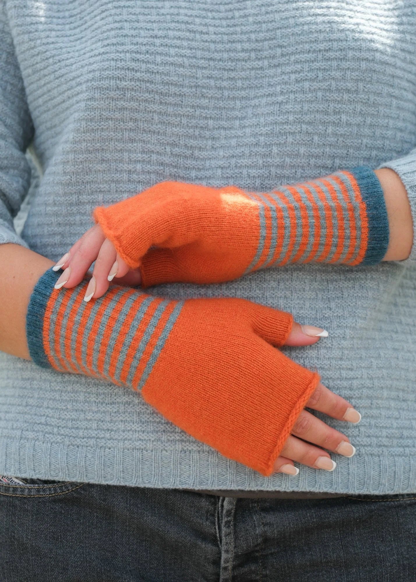 Quinton +Chadwick Angora Fingerless Mittens -Jaffa & Teal