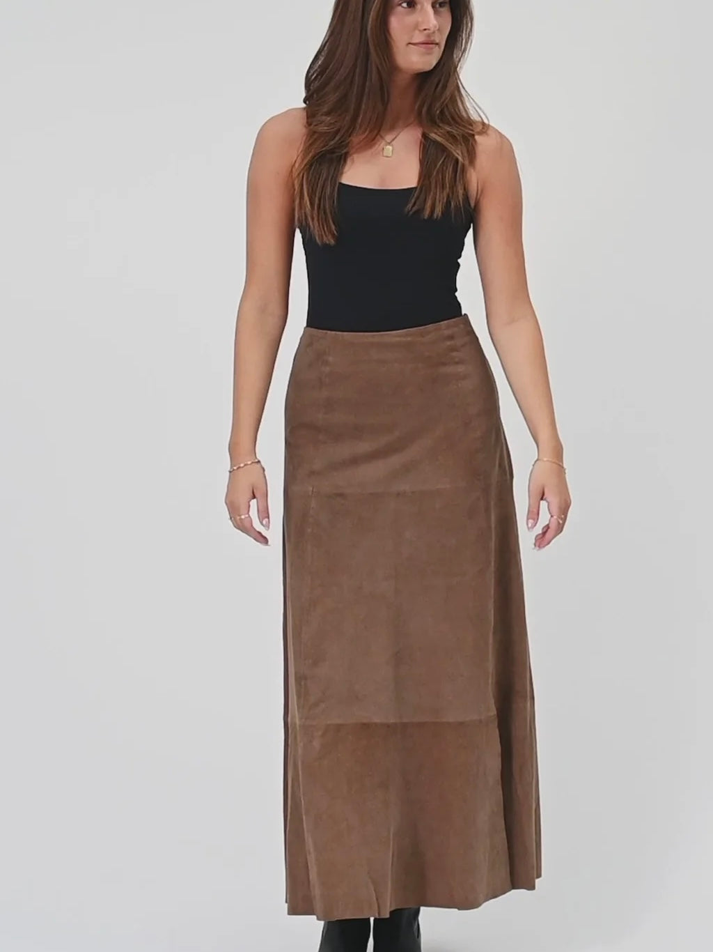 Depeche Naomi Suede Skirt-Toffee
