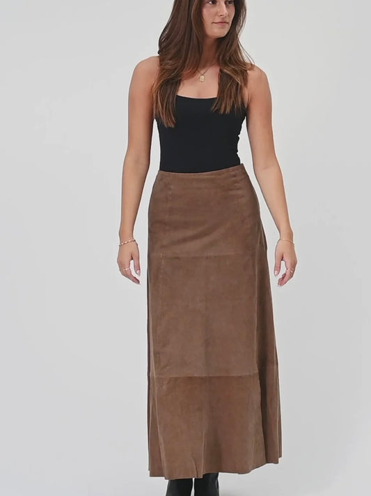 Depeche Naomi Suede Skirt-Toffee