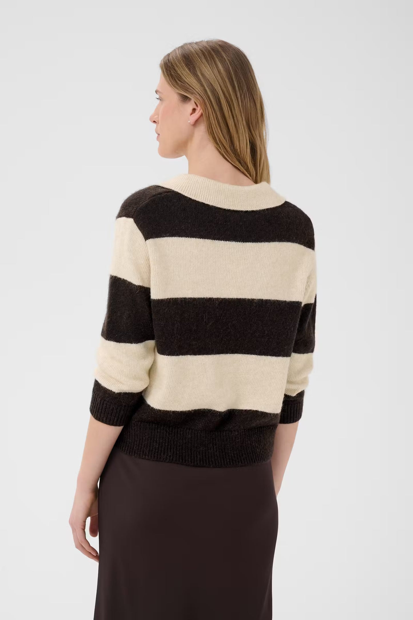 Part Two Charlott Stripe Jumper with Collar- Chocolate & Oatmeal