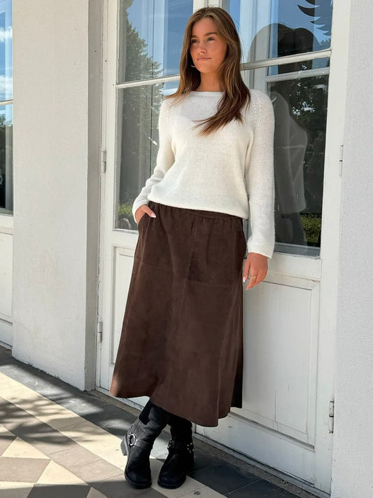 Depeche Evelyn Suede Skirt-Dusty Brown