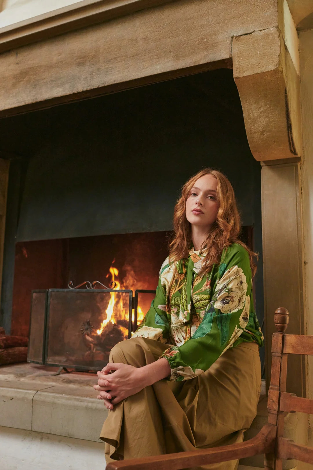 One Hundred Stars Rhodoleia Green Pussybow Blouse